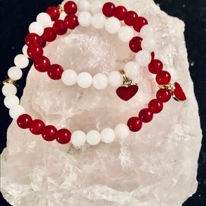 Mommy and me Valentines white and red jade set